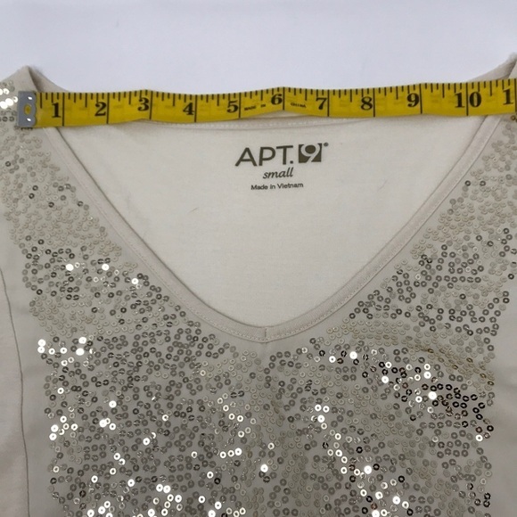 APT. 9 Ivory Gold Glitter Sequin V Neck Soft Long Sleeve Holiday Top Size Small - Picture 7 of 7